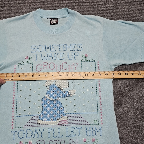 Vintage 80s Grouchy Husband Funny T Shirt Blue Bunny Rabbit Single Stitch M USA - Picture 13 of 14